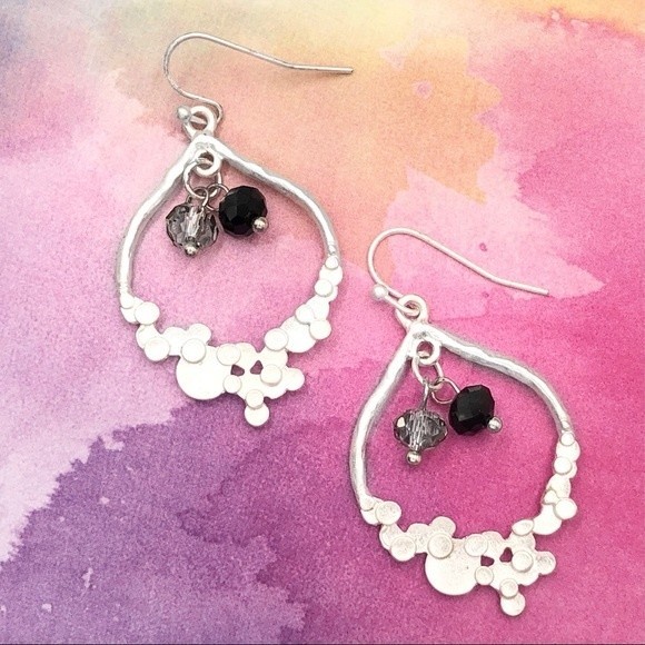 🌼 Open Teardrop Bubble Matte Silver Dangle Earrings - Picture 1 of 2